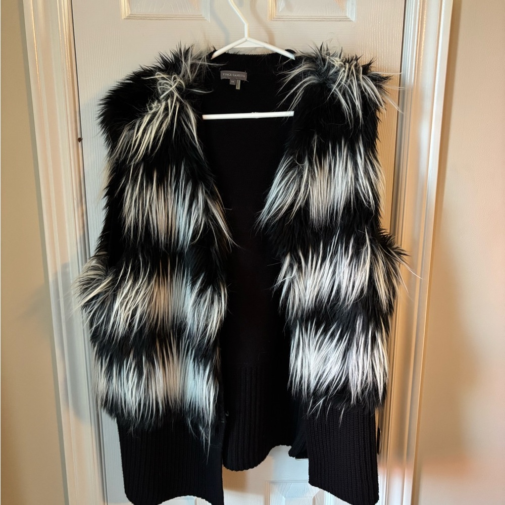 Vince Camuto - Black and White Faux Fur Vest